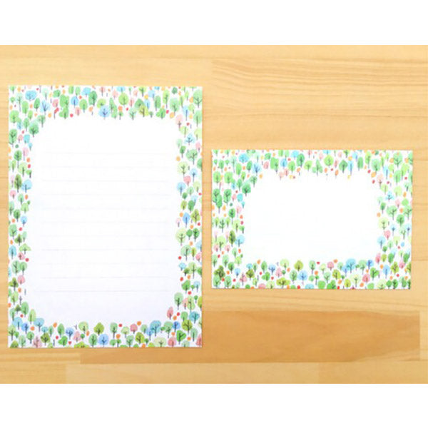 Papier Lettre Kimika - Green Flowers | Moshi Moshi Papeterie Japonaise