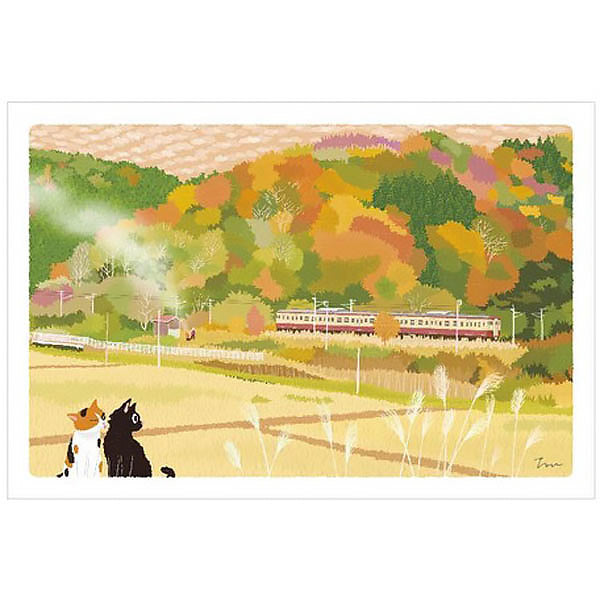 Carte Postale Chat - Train | Moshi Moshi Papeterie Japonaise Paris