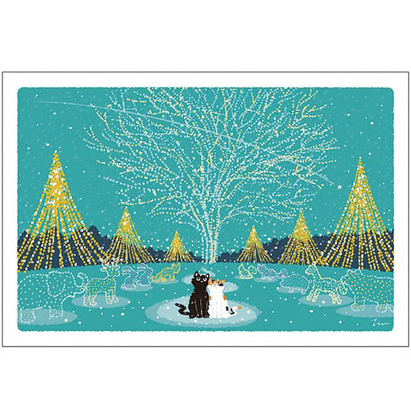 Carte Postale Japonaise Chat - Forest Illumination | Moshi Moshi Paris