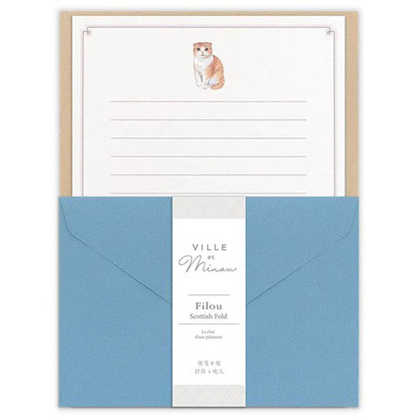 Papier Lettre & Enveloppe Mino - Chat Scottish Fold | Moshi Moshi