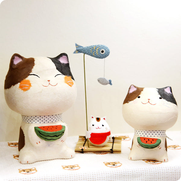 Figurine chat carpe poisson sur bambou - Japon | Moshi Moshi
