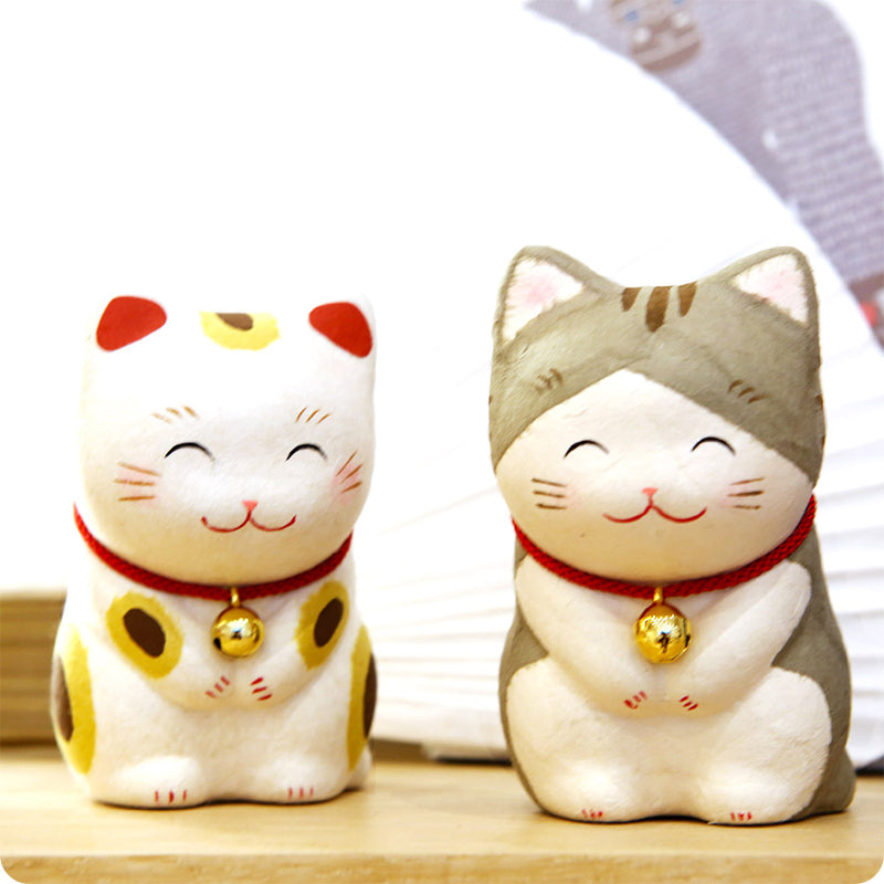 Figurine Chat Gris Papier mâché japonais - Moshi Moshi