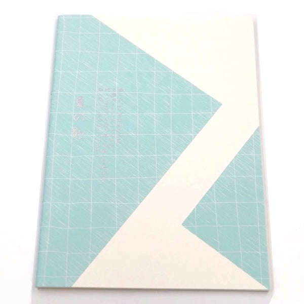 Cahier Design, graphique bleu et blanc, trait géographique, écriture en relief japonais