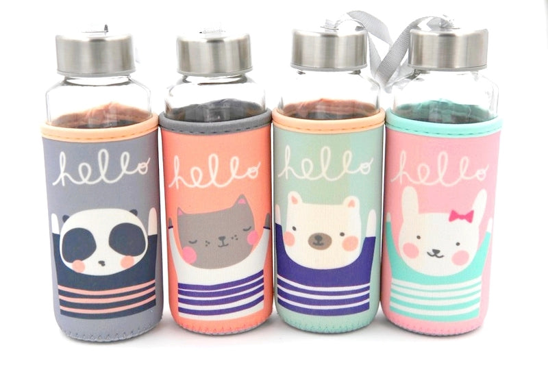 Gourde Kawaii en verre - Hello Animal, panda, chat, ours et lapin