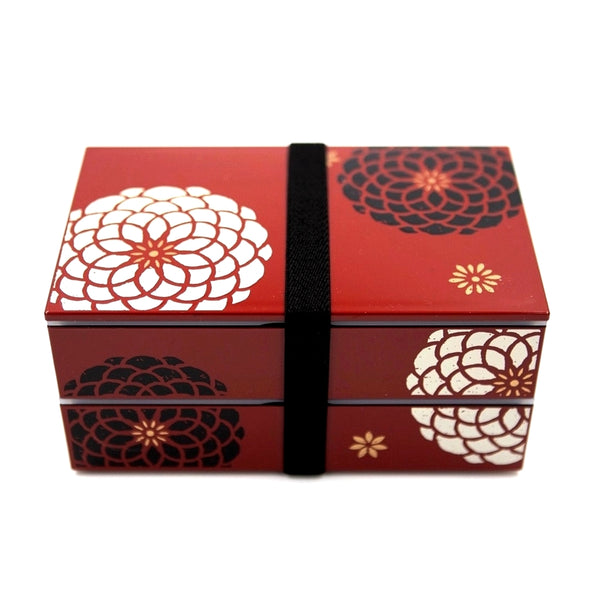 Boite Lunch Box japonais effet laqué, couleur rouge avec fleur blanche et rouge. made in japan