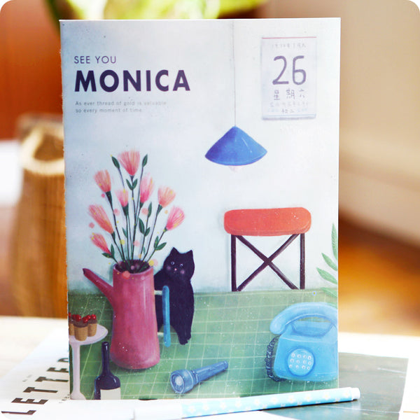 cahier, notebook chat kawaii - Monica and flowers