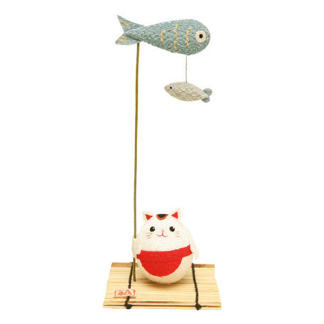 Figurine chat carpe poisson sur bambou - Japon | Moshi Moshi