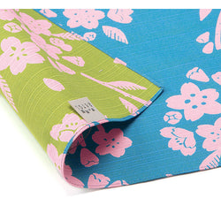 Furoshiki Réversible - Cherry Blossom Bleu & Vert | Moshi Moshi Paris
