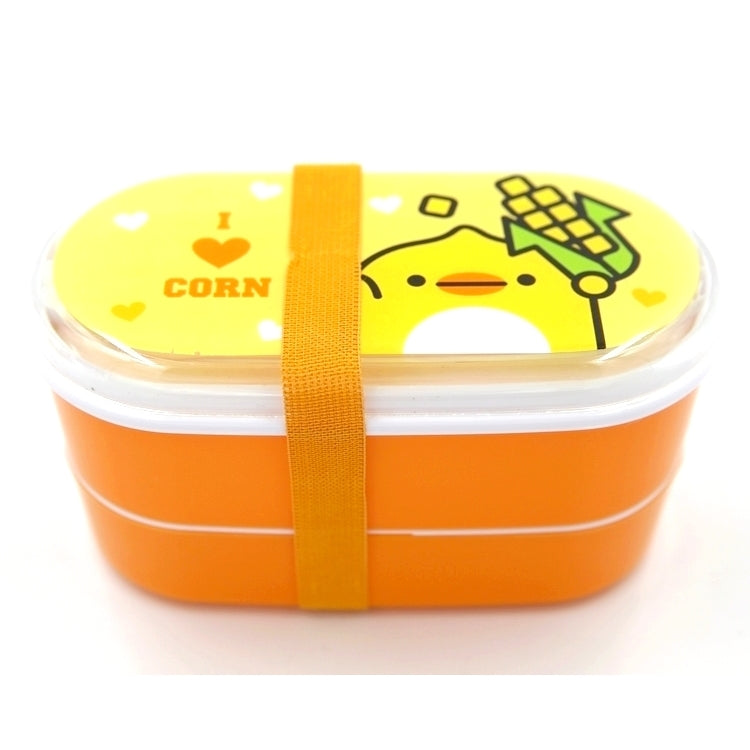 Boite Lunch box kawaii Hanata poussin tenant du maÏs, jaune poussin et forme rectangulaire