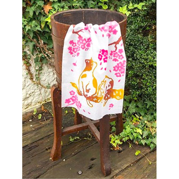 Tenugui Chat Sakura - Tissu Japonais Déco | Moshi Moshi Paris