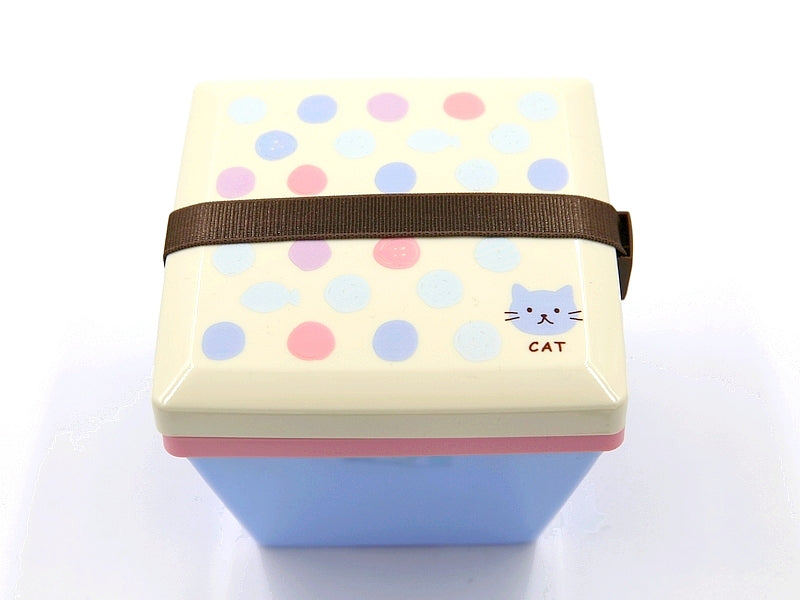 Bento Lunch Box Carré 2 compartiments CHAT mignon avec dessin ronds sur le couvercle